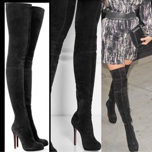 Christian Louboutin Black Suede Monica Thigh High Boots Size 39